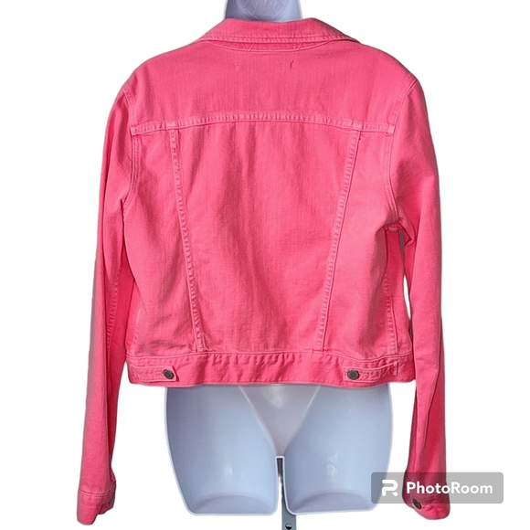 J Brand-Christopher Kane jacket denim neon pink-peach button front sz lrg 🎉 HP - Picture 7 of 15